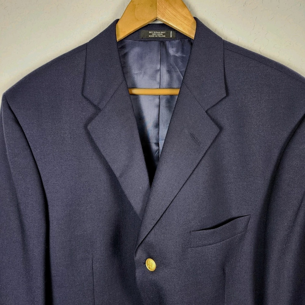 John Weitz Sport Coat Mens 42L Navy Wool Gold Buttons‎ Classic Career Preppy NEW
